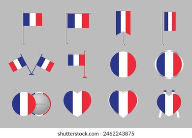 Bandera de Francia Conjunto, original y simple bandera de Francia Paquete, Ilustración vectorial de Francia bandera Colección
