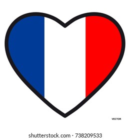 Flag of France in the shape of Heart with contrasting contour, symbol of love for his country, patriotism, icon for Independence Day.