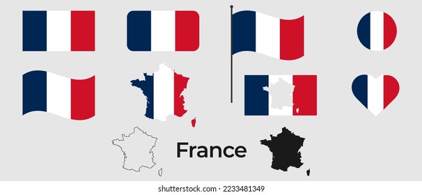 Flag of France. Silhouette of France. National symbol.