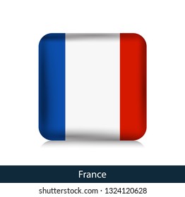 Flag of France. Square glossy badge. Vector.