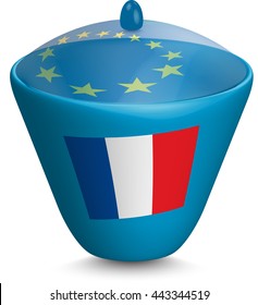 Flag of France. Urn with a translucent cover. The symbol of the European Union. 3D illustration isolated on white background.