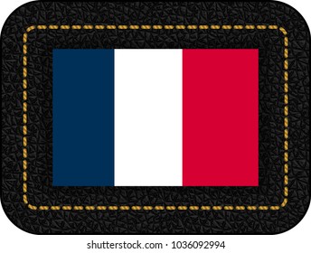 Flag of France. Vector Icon on Black Leather Backdrop. Aspect Ratio 2:3