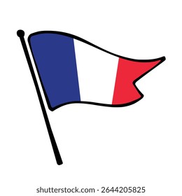 Bandeira da França. França bandeira vetor ilustração ícone design no estilo desenhado à mão. Bandeira de mastro flutuante.