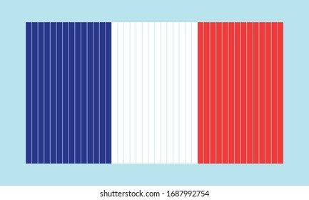 Flag of France vector illustration line art on sky blue background.