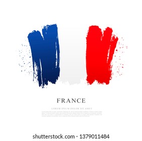 Flag of France. Vector illustration on white background. Brush strokes drawn by hand. Independence Day. Bastille Day.