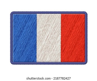 Flag Of France. Vector Photo Realistic Embroidery Patches Isolated On White Background. 