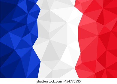 Flag of France. Vector polygonal Illustration. Triangle background.