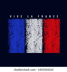 the Flag of France with Vive La France text for T-shirt  printing design 