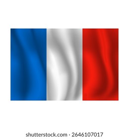 Bandeira da França ondulada flui ao vento, com dobras 3d