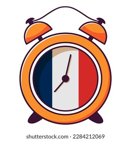 Flag of the France.Time to learn dutch.Learning concept.Isolated on white background.Line art vector illustration.Watch alarm clock.Time training in dutch.Time to learn languages. 