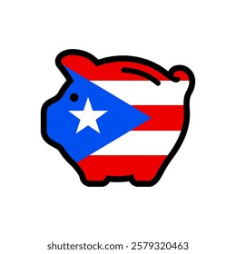 Flag of Free Associated State of Puerto Rico, piggy bank icon, vector symbol.