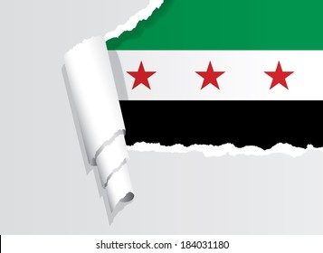 Flag of Free Syrian Army under ripped paper.