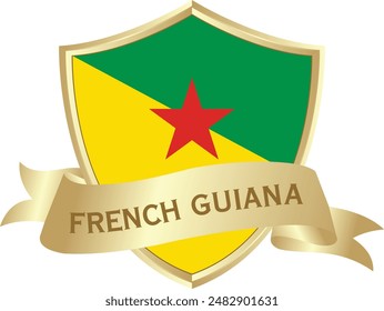 Flag of french guiana as around the metal gold shield with french guiana flag