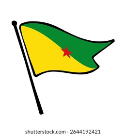 Bandeira da Guiana Francesa. Guiana Francesa bandeira vetor ilustração ícone design no estilo desenhado à mão. Bandeira de mastro flutuante.