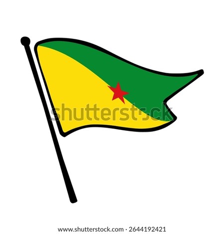 Flag of French Guiana. French Guiana flag vector illustration icon design in the hand-drawn style. Fluttering flagpole flag.