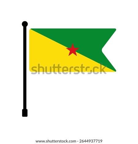 Flag of French Guiana. French Guiana flag vector illustration icon design. Flagpole flag icon.