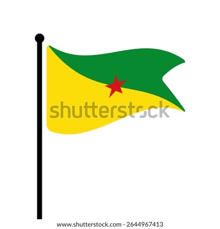Flag of French Guiana. French Guiana flag vector illustration icon design. Fluttering flagpole flag.