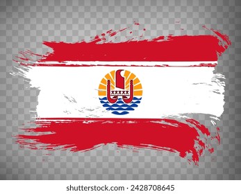 Bandera de la Polinesia Francesa pincelada de fondo.  Bandera ondulada Polinesia Francesa sobre fondo transparente para su diseño, aplicación, UI. Vector de stock. EPS10.