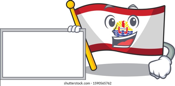 Flag french polynesia Scroll with board cartoon mascot design style