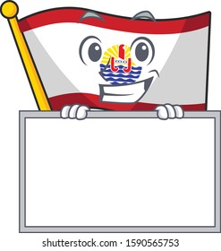 Flag french polynesia Scroll cartoon character style grinning with board