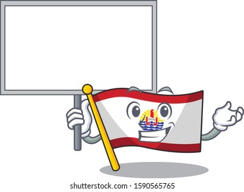 Flag french polynesia Scroll cute cartoon character bring a board