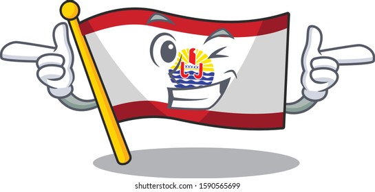 Flag french polynesia Scroll mascot cartoon design with Wink eye