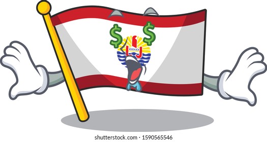 Flag french polynesia Scroll with Money eye cartoon character style