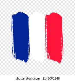 Flag of French Republic, brush stroke background.  Flag of French Republic on tranparent backrgound. Stock vector. Vector illustration EPS10.