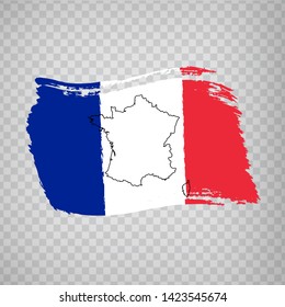 Flag of  French Republic from brush strokes and Blank map of  French Republic. High quality map of French Republic  and flag on transparent background. Stock vector. Vector illustration EPS10.