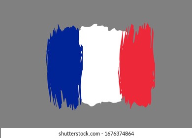 Flag of French Republic. France tricolour brush style. Vector Illustration isolated on gray background.  