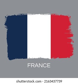 Flag of French Republic. Independance country, member of United Nations, European Union, NATO, Pacific Community. Proportion 2:3. Grundge texture, strokes, brush. Scratched sketch. Isolated vector.