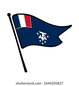 Bandeira do Território Antártico e Sul Francês. Território Antártico e Sul Francês bandeira vetor ilustração ícone design no estilo desenhado à mão. Bandeira de mastro flutuante.
