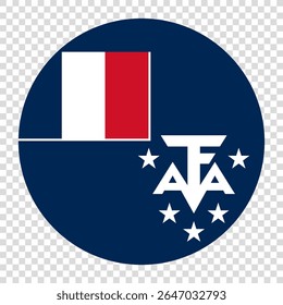 Bandeira do Território Antártico e Sul Francês. Território Francês Sul e Antártico Círculo bandeira ícone logotipo computador vetor ilustração design. Fundo de tabuleiro de xadrez transparente.