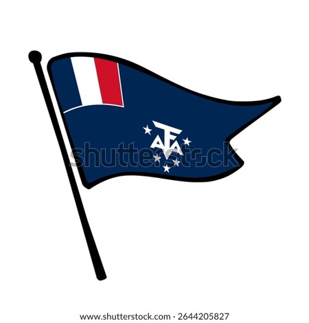 Flag of French Southern and Antarctic Territory. French Southern and Antarctic Territory flag vector illustration icon design in the hand-drawn style. Fluttering flagpole flag.