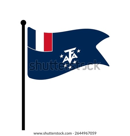 Flag of French Southern and Antarctic Territory. French Southern and Antarctic Territory flag vector illustration icon design. Fluttering flagpole flag.