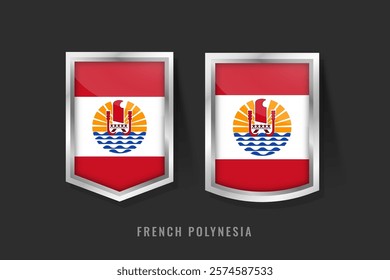 The flag of the French_Polynesia Country with a white cross on a red background and green triangles in the corners