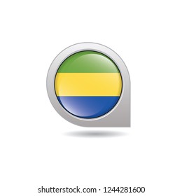 Flag of Gabon, button with the reflection of light and shadow, gray frame, Icon country. Realistic vector illustration on white background.