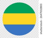 Flag of Gabon. Gabon circle flag logo icon computer vector illustration design. Transparent checkerboard background.