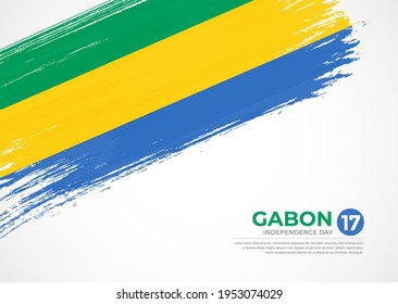 Gabunische Flagge mit kreativem, gemaltetem Pinselstrich, strukturierter Hintergrund