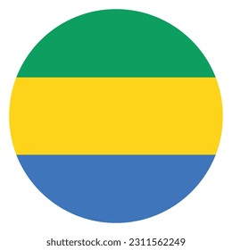 The flag of Gabon. Flag icon. Standard color. Round flag. Computer illustration. Digital illustration. Vector illustration.