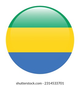 Flag of Gabon. Flag icon. Standard color. A round flag. 3d illustration. Computer illustration. Digital illustration. Vector illustration.