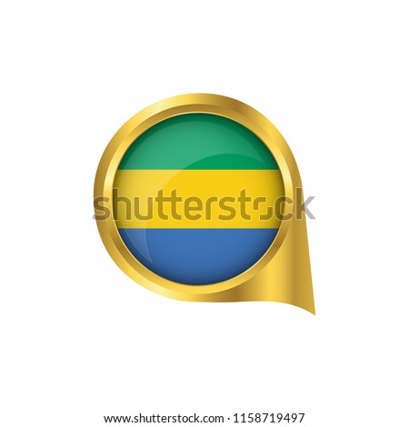 Flag of Gabon, location map pin, pointer flag Gabon, button gold, Icon country . Vector Illustration EPS10.