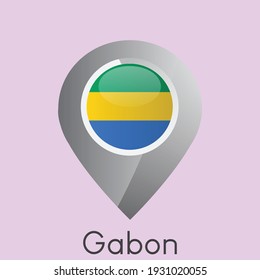 Bandera del diseño del icono del pin de ubicación en Gabón, ilustración del vector de gradiente brillante simple, eps 10
