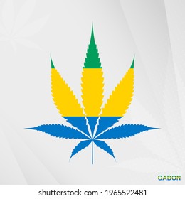 Flag of Gabon in Marijuana leaf shape. The concept of legalization Cannabis in Gabon. Medical cannabis illustration.