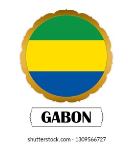 Flag of Gabon with name icon, Golden sticker with flag of the Gabon.vector 