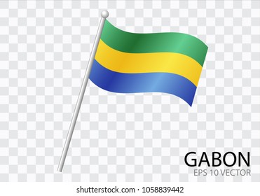 Flag of GABON with flag pole waving in wind.Vector illustration