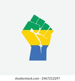 Flag of Gabon in the shape of raised hand sign isolated on background. Fist symbol modern, simple, vector, icon for website design, mobile app, ui. Vector Illustration