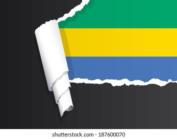 Flag of Gabon under ripped paper vector illustration.