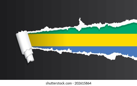 Flag of Gabon under ripped paper vector illustration.
