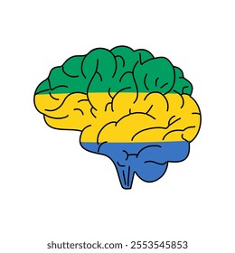 Flag of Gabon. Vector illustration of a combination of a human brain with a country flag on a white background.